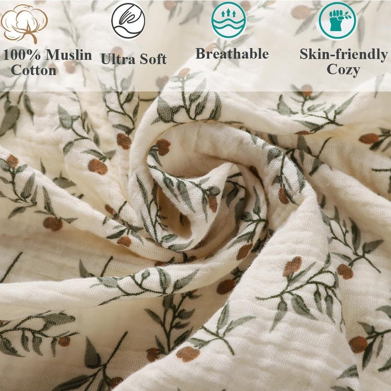 Fadacudan Muslin Bassinet Sheet Compatible with AMKE 3 in 1 Bassinet(35 X 20), Milliard, Bellababy, TCBunny Bassinet, 2 Pack Cotton Stylish Boho Fitted Bassinet Sheets for Baby Roman Green & Botanical Leaf - Image 4